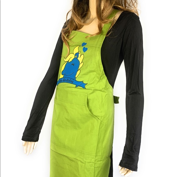 Green cotton bib apron and chef cap set - Picture 7 of 7